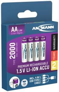 Ansmann USB-C akku L&iacute;tiumion 2000 mAh 1.5 V 4 db (1312-0036)