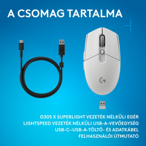 Logitech G305 X SUPERLIGHT vezet&eacute;k n&eacute;lk&uuml;li Gaming eg&eacute;r feh&eacute;r (910-007747)