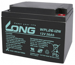 Long &Oacute;lomakku 12 V 26 Ah &Oacute;lom-vlies (AGM) (Sz x Ma x M&eacute;) 166 x 125 x 175 mm M5 csavaros csatlakoz&oacute; Kis &ouml;nkis&uuml;l&eacute;s, Karbantart&aacute;smentes (WPL26-12N-M)