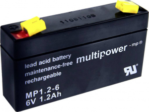 multipower PB-6-1,2-4,8 &Oacute;lomakku 6 V 1.2 Ah &Oacute;lom-vlies (AGM) (Sz x Ma x M&eacute;) 97 x 57 x 25 mm 4,8 mm-es lapos&eacute;rintkezős dug&oacute; Karbantart&aacute;smentes, Kis &ouml;nk