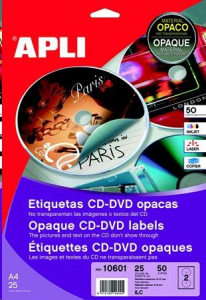 APLI CD/DVD etikett, A4, teljes lefedettségű, matt 50 darab  (LCA10808)