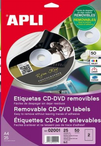 APLI CD/DVD etikett, A4 matt, eltávolítható 50 darab  (LCA2001)