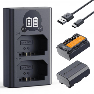 K&F Concept hordozhat&oacute; dupla USB-C akkumul&aacute;tor NP-FZ100 t&ouml;ltő + 2db NP-FZ100 akkumul&aacute;tor 2600mAh (KF-28-0097)