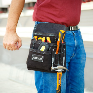 HANDY-TOOLS Handy bőr szersz&aacute;mtart&oacute; t&aacute;ska -  (der&eacute;k&ouml;vvel, Fekete) (10260A)