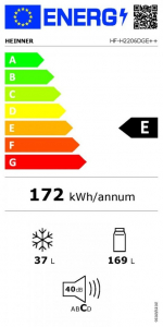 HEINNER fel&uuml;lfagyaszt&oacute;s hűtőszekr&eacute;ny antracitsz&uuml;rke (HF-H2206DGE++)