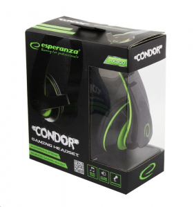 Esperanza CONDOR mikrofonos sztereó gamer fejhallgató fekete-zöld (EGH300G)