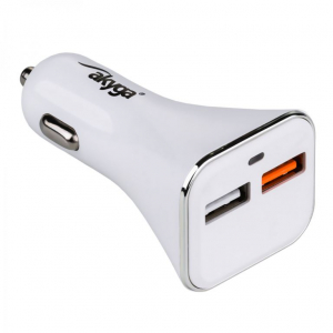 Akyga USB-s autós töltő adapter gyorstöltő USB 3.0 fehér (AK-CH-08)