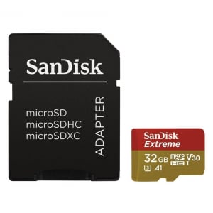 32GB microSDHC Sandisk Extreme U3 V30 UHS-I Class 10 (SDSQXAF-032G-GN6MA / 173420)