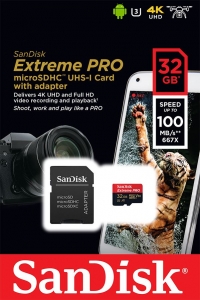 32GB microSDHC Sandisk Extreme Pro + adapter (SDSQXCG-032G-GN6MA / 173427)