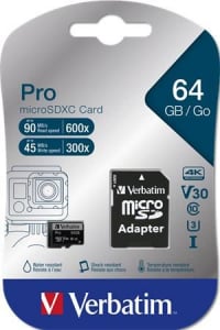 64GB microSDXC Verbatim UHS-I Pro memóriakártya + adapter (47042)