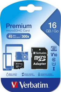 16GB microSDHC Verbatim CL10 memóriakártya + adapter (44082)