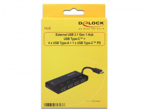 DeLock 62793 Külső USB 3.1 Gen 1Type-C 4x USB A + 1 USB Type-C PD HUB