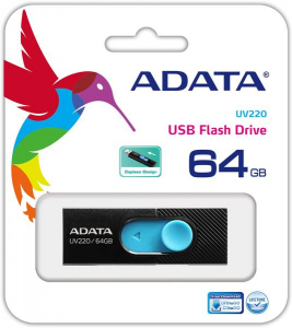 Pen Drive 64GB ADATA UV220 USB 2.0 Black/Blue (AUV220-64G-RBKBL)