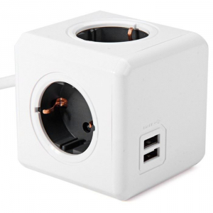 Allocacoc PowerCube Extended USB hálózati elosztó 1.5m fehér-szürke  (1402GY/DEEUPC)
