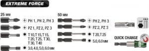 KWB PROFI BIT-BOX EXTREM FORCE bit készlet, 28 db-os, övre csíptethető (165510)