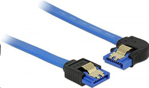 Delock 84982 SATA-kábel 6 Gb/s egyenes -> balra néző, fém rögzítő, kék, 10cm