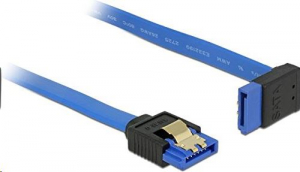 Delock 84996 SATA-kábel 6 Gb/s egyenes -> felfelé ívelt, fém rögzítő, kék, 30cm