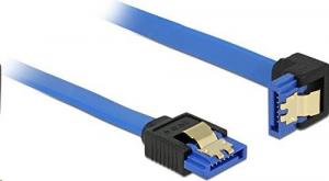 Delock 85091 SATA-kábel 6 Gb/s egyenes -> lefelé ívelt, fém rögzítő, kék, 50cm