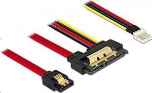 Delock 85232 SATA-kábel, 6 Gb/s, 7 tűs csatlakozóhüvely + 4 tűs Floppy-csatlakozódugó > 22 tűs SATA-csatlakozóhüvely, egyenes, fém, 30 cm