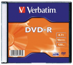 Verbatim DVD-R 4.7GB 16x DVD lemez (AZO) slim tokos (DVDV-16V1)