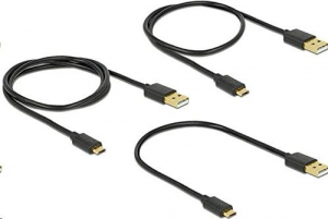 Delock 83680 adat- és gyorstöltő kábel USB 2.0 A > USB 2.0 Micro B, 3db-os, fekete