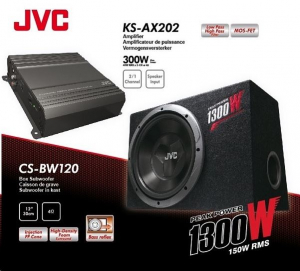JVC CSPBW120 KS-AX202 erősítő és CS-BW120 mélynyomóláda csomag (4975769425738)