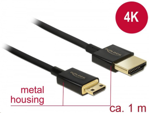 Delock 84776 High Speed HDMI-kábel Ethernettel - HDMI-A -> HDMI Mini-C, 3D, 1m, fekete