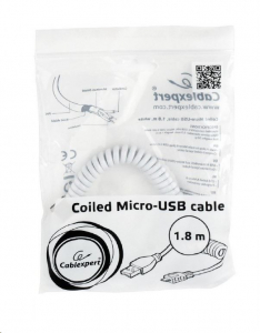 Gembird Cablexpert USB 2.0 --> micro-USB 1.8m tekercs kábel, fehér (CC-MUSB2C-AMBM-6-W)