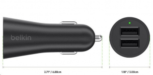 Belkin 4.8A / 24 Watt autós töltő 2 USB port  (kábel nélkül)  (F8M930btBLK)