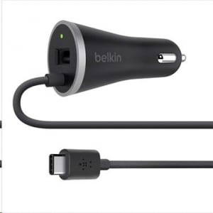 Belkin 15 W / 3A autós töltő + integrált USB-C 2.0 kábel 1.2m fekete  (F7U006bt04-BLK)