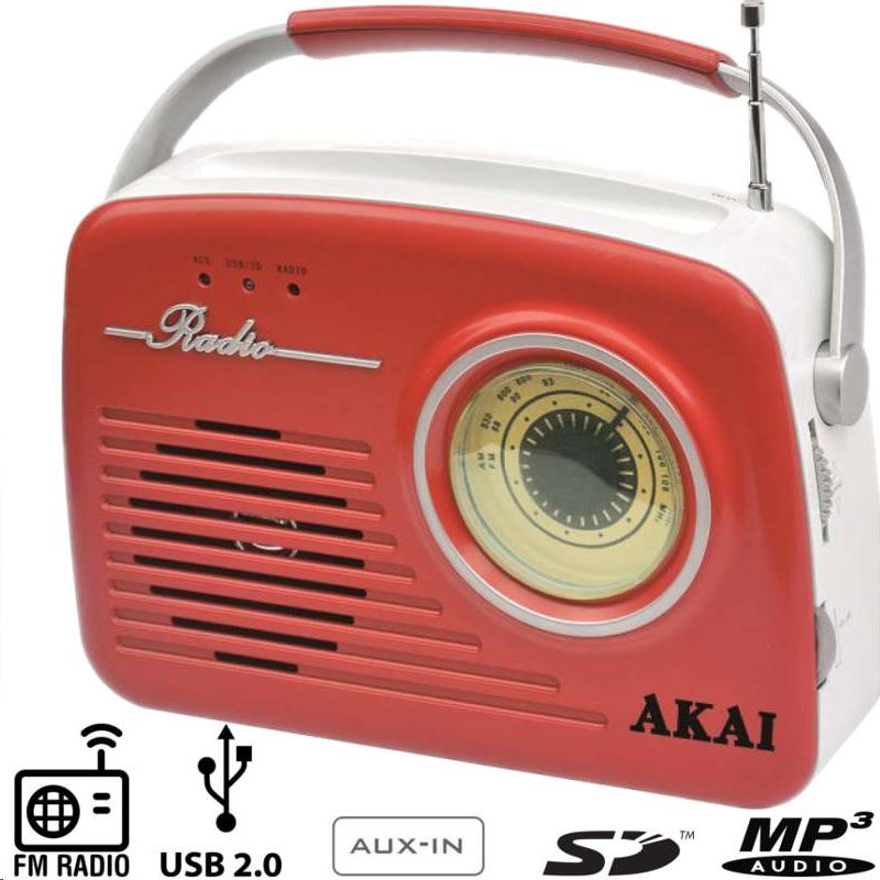 Akai APR-11R AM/FM (USB, SD, AUX) hordozható rádió piros-fehér