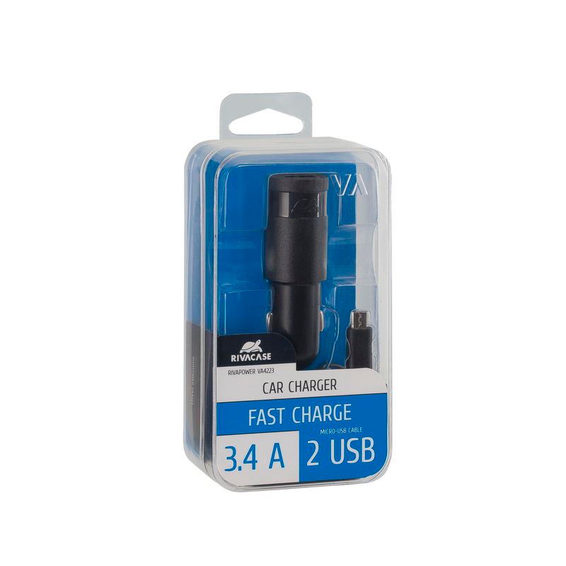 RivaCase Rivapower VA4223 BD1 EN (2 USB /3.4 A) autós töltő MicroUSB kábellel fekete  (4260403571606)