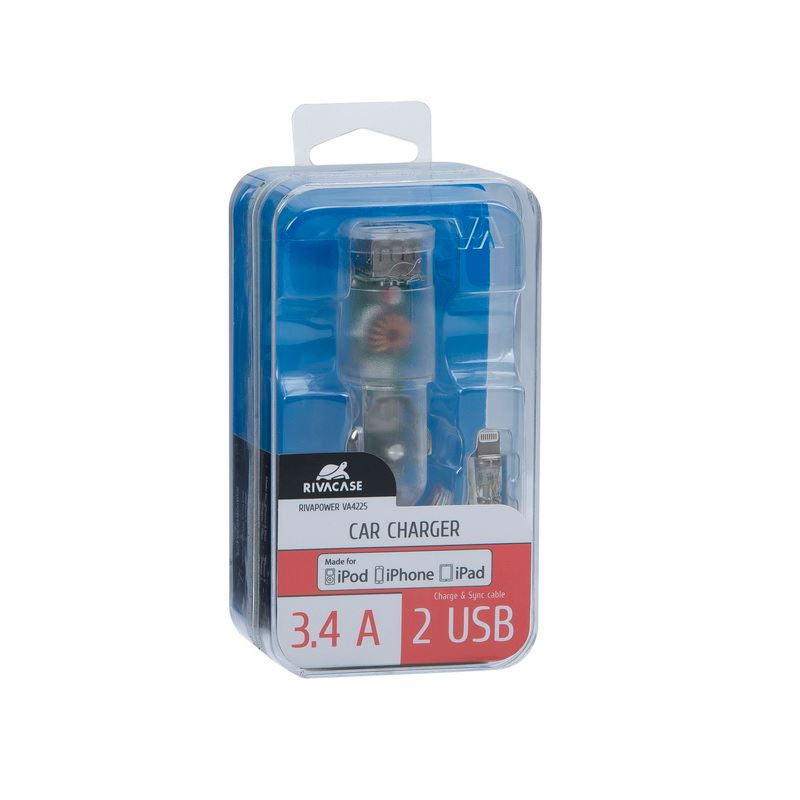 RivaCase Rivapower VA4225 TD2 (2 USB /3.4 A) autós töltő Lightning kábellel átlátszó  (4260403573457)
