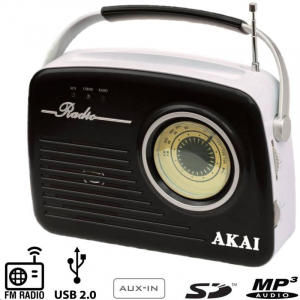 Akai APR-11B AM/FM (USB, SD, AUX) hordozhat&oacute; r&aacute;di&oacute; fekete-feh&eacute;r