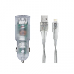 RivaCase Rivapower VA4225 TD2 (2 USB /3.4 A) autós töltő Lightning kábellel átlátszó  (4260403573457)