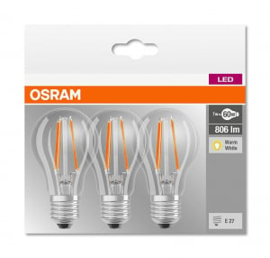 Osram BASE Clas LED fényforrás E27 7W Körte meleg fehér filament (3db) (4058075819290)