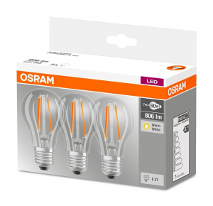 Osram BASE Clas LED fényforrás E27 7W Körte meleg fehér filament (3db) (4058075819290)