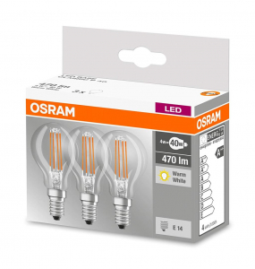 Osram BASE Clas LED fényforrás E14 4W Kisgömb meleg fehér filament (3db) (4058075819337)