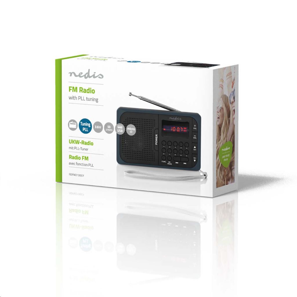 Nedis FM Rádió (USB-port és microSD-kártya nyílás) fekete-szürke (RDFM2100GY)