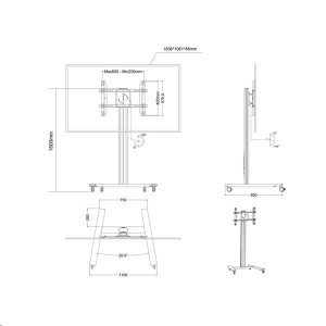 Multibrackets gurulós public padló állvány 180 HD Single univerzális konzol 55-80" ezüst (7350073735327)