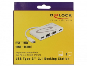 Delock USB Type-C 3.1 Docking Station 4K 30Hz fehér (87731)