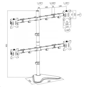 LogiLink asztali quad monitor tartó konzol, dönthető, forgatható 13–32" max 8 kg/kar fekete  (BP0046)