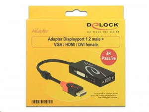Delock 62902 Adapter Displayport 1.2-dugós csatlakozó > VGA / HDMI / DVI-csatlakozóhüvely 4K passzív, fekete