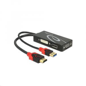 Delock 62959 Adapter HDMI-dugós csatlakozó > DVI / VGA / Displayport-csatlakozóhüvely 4K, fekete
