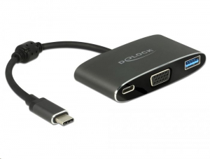 Delock 62992 Adapter USB Type-C apa > VGA anya (DP Alt mód) + USB A-típusú + USB Type-C PD