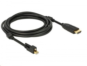 Delock 83731 mini DisplayPort 1.2-dugós csatlakozó csavarral > HDMI-csatlakozódugó 4K aktív kábel, fekete, 3 m