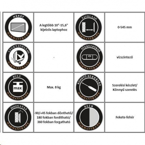 Harmantrade notebook fali tartó fekete-fehér (LS30)