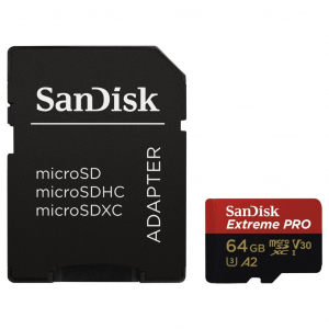 64GB microSDXC Sandisk Extreme PRO A2 C10 V30 UHS-I U3 + adapter (SDSQXCY-064G-GN6MA / 183520)