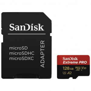 128GB microSDXC Sandisk Extreme PRO A2 C10 V30 UHS-I U3 + adapter (SDSQXCY-128G-GN6MA / 183521)