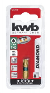 KWB PREMIUM DIAMOND TQ60 STEEL TORX T 40 torziós, gyémánt bevonatú behajtóbit széria csavarokhoz, 25 mm (126240)